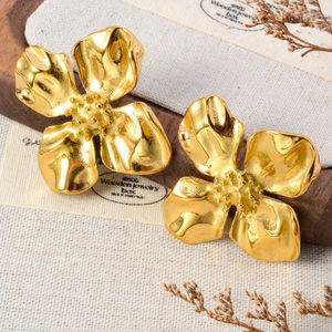 Pendientes Vintage Pop Estéreo con Doble Flor Chapados en Oro, de Latón, para Banquete, Boda, Compromiso, Fiesta, Venta al por Mayor para Mujer - Product Image 3