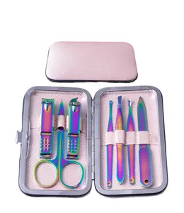 7pcs Rainbow color nail salon use manicure tool & manicure at home manicure kit set with nail clipper acne needle , nail file