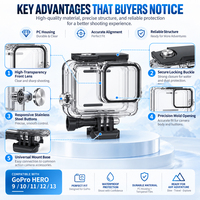 Boîtier étanche 50M pour caméra d'action GoPro Hero 9 avec coque PC transparente et joint d'étanchéité pour la plongée et la photographie sous-marine