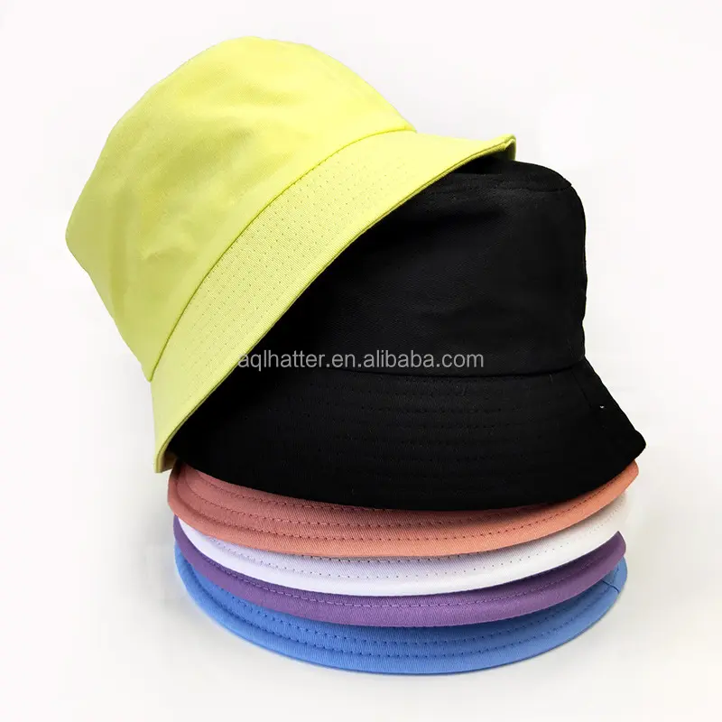 Atacado Customizável Projete Seu Próprio Algodão Adulto Balde Chapéus Aba Larga Em Branco Pescador Chapéu Solid Casual Bucket Hat