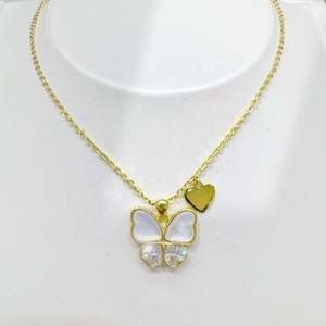 Collier de mariage en argent sterling 925 plaqué rhodium, prix d'usine, avec perles et chaîne à maillons délicats en forme de coquillage et de papillon pour filles - Product Image 4
