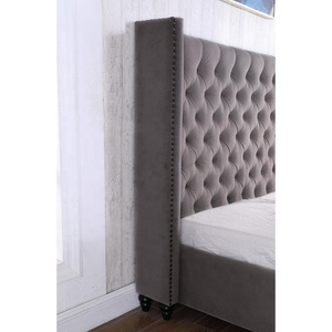 Buttons Tufted High Headboard Double King Size Bedroom Furniture Fabric Covered <strong>Vintage</strong> Design <strong>Bed</strong> <strong>Frame</strong> - Product Image 5