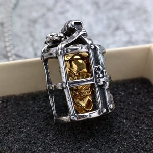 Colgante de acero inoxidable con diseño de jaula de prisión y calavera dorada para hombres y mujeres, collar de moda, regalo, joyería - Product Image 4
