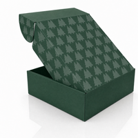 Boîte cadeau carrée pour bonbons de Noël vert foncé écologique, avec laminage mat, pliable en une seule pièce, rigide, pour envoi postal et collations