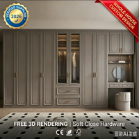 Armoire de chambre sur mesure en MDF, style moderne, dressing avec coiffeuse et éclairage LED, meuble de rangement personnalisé pour toute la maison