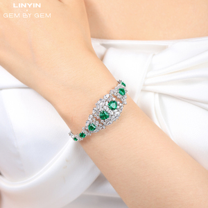 Sang trọng S925 Sterling Silver <span class=keywords><strong>Bangle</strong></span> dây đeo cổ tay đá quý Vòng đeo tay phòng thí nghiệm Grown Emerald Ruby đá quý đồ trang sức mỹ - Product Image 6