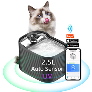 Fontanella per <span class=keywords><strong>Gatti</strong></span> OEM 2.5L con App Tuya, in Acciaio Inox con Sensore UV, Senza Fili, a Batteria, Automatica, con Wi-Fi - Product Image 1