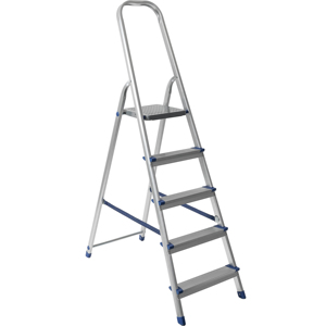 Échelle pliante en <span class=keywords><strong>aluminium</strong></span> à <span class=keywords><strong>5</strong></span> <span class=keywords><strong>marches</strong></span> de 1630 mm de hauteur, <span class=keywords><strong>escabeau</strong></span> portable pour la maison avec <span class=keywords><strong>marches</strong></span> larges antidérapantes - Product Image 1