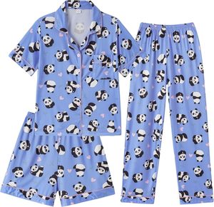 Conjunto de <span class=keywords><strong>pijama</strong></span> de verano para niña recién llegado estampado personalizado conjunto de pijamas de alta calidad para niñas pantalones largos de <span class=keywords><strong>manga</strong></span> <span class=keywords><strong>corta</strong></span> ropa de dormir de 3 piezas - Product Image 3