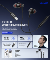 Audífonos Intrauditivos YTL13 con Cable Tipo-C, Decodificación Digital, TPE, Micrófono, Bajos Estéreo, Controles Deportivos, Cable de 1m