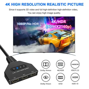 4K30Hz HDMI Switcher 1x3 HDMI Switcher Supports 4K30Hz 1080P60Hz HD Resolution HDMI With Cable Button Switch For Computer PC