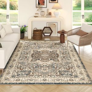 Alfombra de Estilo Persa, Rectangular, con Patrón Geométrico de Medallones, de Fibra de Poliéster, para Sala de Estar, Antideslizante, Fácil de Limpiar - Product Image 3