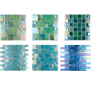 Usine vente en gros mur <span class=keywords><strong>de</strong></span> douche motif brossé aqua vert mélangé bleu iridescent <span class=keywords><strong>piscine</strong></span> carrelage cristal verre mosaïque - Product Image 4