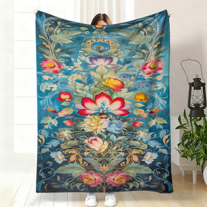 Couverture en flanelle à motif floral, couverture de sieste, douce pour la peau, réversible, pour chambre à coucher, salon, impression personnalisée OEM ODM YH- - Product Image 3