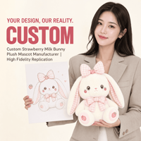 Mascotte en peluche Lapin Lait de Fraise, Jouet en peluche personnalisé, Animal en peluche, Mascotte douce, Vente en gros, Logo personnalisé, Cadeau promotionnel