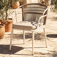 Ensemble de salle à manger d'extérieur pour 6 personnes, table en aluminium et chaises en corde tressée, 7 pièces, imperméable, résistant au soleil et à la rouille, pour jardin et piscine