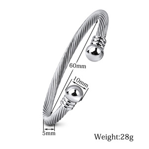 European American Minimalist Cable Bead <b>Bracelet</b> 5mm 304 Stainless Steel <b>Adjustable</b> Opening Unisex Jewelry - Product Image 2