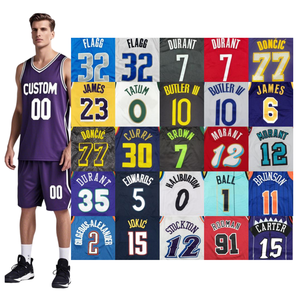 Maillots de basket-ball pour hommes de haute qualité, broderie personnalisée, FLAGG DURANT JAMES CURRY MORANT DONCIC, bleu rouge, été - Product Image 1