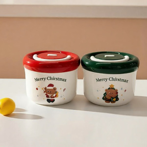 Christmas Bear Design Lunch Box 304 Stainless Steel Inner Double Layer Leak Proof Food <b>Container</b> For Breakfast Oatmeal - Product Image 3