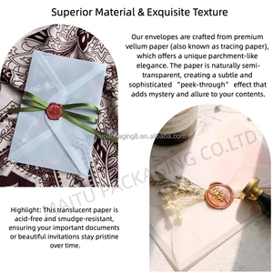Service d'<span class=keywords><strong>enveloppes</strong></span> en papier translucide imprimées sur mesure pour les invitations de mariage, <span class=keywords><strong>enveloppes</strong></span> en vélin de luxe OEM/ODM Emballage cadeau - Product Image 2