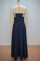 Gaun Wanita Motif Garis Tanpa Lengan Model Flare Maxi Dress Kasual Ukuran Besar S-2XL