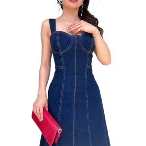 chinese dress ladies Billy T Women's Denim Frayed Shirt Dress - Blue - Size S