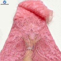 Tissus en dentelle à paillettes et perles 3D de haute qualité pour robe de mariée de fête pour femmes, design de fleurs en applique 3D 2026