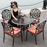 Table de jardin en alliage d'aluminium de style villa, imperméable, avec coussin à séchage rapide, design champêtre pastoral, haut de gamme, pour balcon extérieur