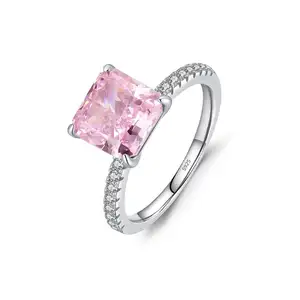 Somen perhiasan Fashion cincin perak murni 925 zirkonia kubik potongan bercahaya merah muda 3CT kustom untuk pertunangan pernikahan wanita