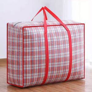 Bolsa de Almacenamiento Extra Grande de 80L, Tejida en PP, Negra a Cuadros, Resistente al Agua, con Cremallera y Asa de Transporte para Ropa - Product Image 2