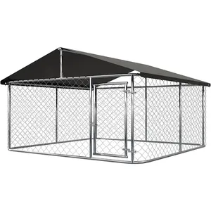 Chenil d'extérieur pour chien avec toit, grande niche robuste avec portes d'alimentation, enceinte en métal pour chien, pour jardin, arrière-cour et ferme - Product Image 1
