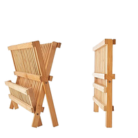 Égouttoir de cuisine pliable à 2 niveaux en bois écologique Égouttoir à vaisselle en bambou avec ustensile Ensemble de porte-couverts
