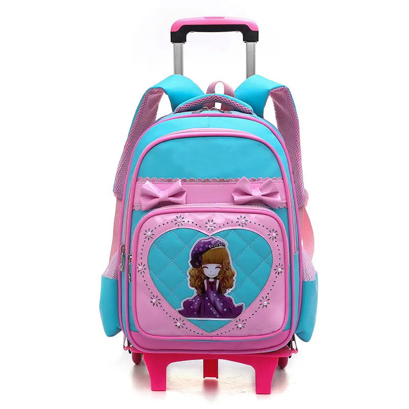 Vendita calda 3d cartoon kids bags zaino da scuola con ruote colorazione personalizza confezioni Rolling Kids zaini con ruote Trolley