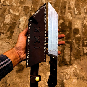 Couteau à lame fixe Viking Seax en acier Damas de qualité industrielle, pointe clip, manche en bois de rose, OEM/ODM, forgé, EDC, pour la chasse en extérieur - Product Image 1