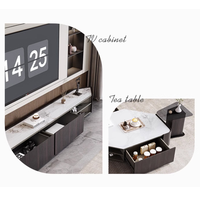 Support TV moderne simple en peau de bois noir fumé Table à thé Maison en forme de plaque de roche pour salon ou chambre à coucher en métal