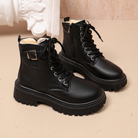 Bottines à lacets pour femmes avec boucle, fermeture éclair latérale, plateforme épaisse, bout rond, en cuir PU, style combat, noir crème