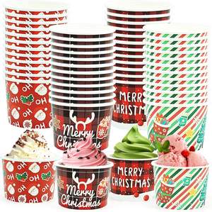 9oz 24 paquets jetables père noël bonhomme de neige buffle bols à carreaux bols à dessert fête de noël papier tasses à crème glacée - Product Image 1