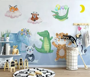 シンプルでかわいい動物インテリア3D壁紙虎漫画壁壁画幼稚園子供の家デザイン子供壁紙