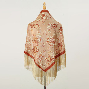 Mùa hè cổ điển sườn xám khăn choàng ăn mặc Hoa điều Jacquard rìa tam giác tiệc khăn choàng làm bằng polyester cho bán buôn - Product Image 4