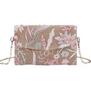 Women Floral Sequins Embroidery Envelope Clutch Purse Detachable Metal Chain Evening Bag for Wedding Family Reunion - Product Image 6