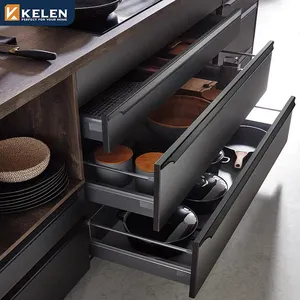 Kelen2023高級モダンモジュラーキッチンデザイン木製家具PVCドアパネル経済的な木製壁卸売キッチンキャビネット