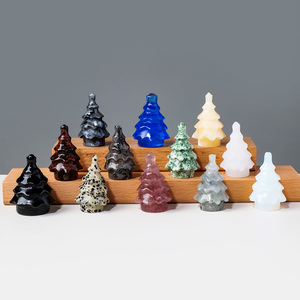 Mini Ornement de Sapin de Noël en Cristal, <span class=keywords><strong>Sculpture</strong></span> d'Arbre en <span class=keywords><strong>Pierre</strong></span> Naturelle Sculptée, Décoration de Bureau de Noël, Cadeau - Product Image 3