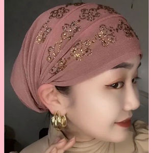 Casquette Diamantée Design Fleur de Prunier 2022, Chapeau du Xinjiang, Nouveau Foulard Musulman, Hijab Facile, Casquette à Double Élastique - Product Image 5