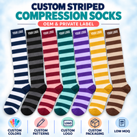 Chaussettes de compression rayées personnalisées pour hommes et femmes, hauteur genou, soutien gradué, respirantes, athlétiques, voyage, logo OEM, vente en gros