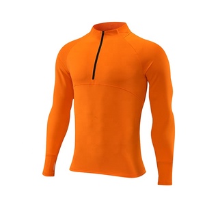 2025 nouveau demi fermeture éclair manches longues hommes T-Shirts en gros vêtements de sport de plein air Fitness tissé pour entraînement de gymnastique col montant - Product Image 5