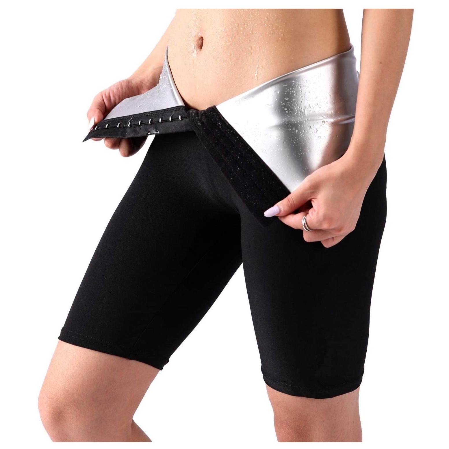 Спортивные шорты выше колена, виниловые термобрюки с завышенной талией, тренировочный костюм до бедра, Корректирующее белье для сауны и пота