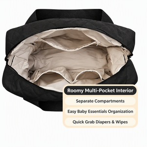 Bolsa de Pañales de Lujo para Mamá, Gran Capacidad, Diseño Moderno, Lona Negra, Bolsa de Viaje Acolchada, Marca CPC USA Market - Product Image 1