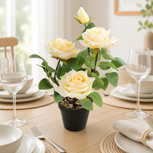 Planta Artificial Realista de Rosa em Vaso Preto para Decoração de Mesa em Casa, Escritório e Casamentos - Atacado - Product Image 2