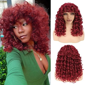 Perruque rouge gingembre pour femmes, perruques ondulées bouclées avec frange, perruque synthétique cuivrée, perruque naturelle pour cosplay, fête, cheveux résistants à la chaleur, 10 couleurs - Product Image 1