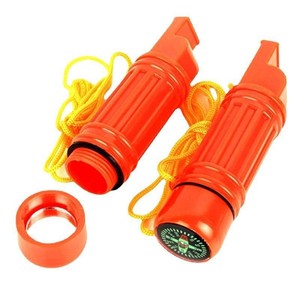 Boussole d'extérieur 7 en 1 avec sifflet, thermomètre, lumière LED, plastique orange, équipement de survie compact et sûr - Product Image 4